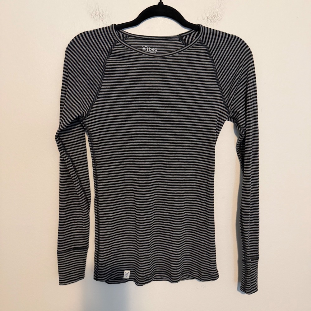 Ibex Merino Wool Striped Long Sleeve Base Layer Shirt New Zealand S lightweight